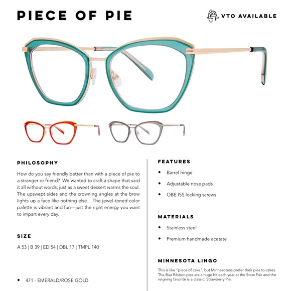 OGI Accessories Ogi Piece Of Pie Eyeglasses 47 Emeraldrose Gold